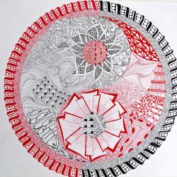 Ying/Yang -   11x14 Multi Media Art Paper  Black and Red 01, 05 Micron Pens